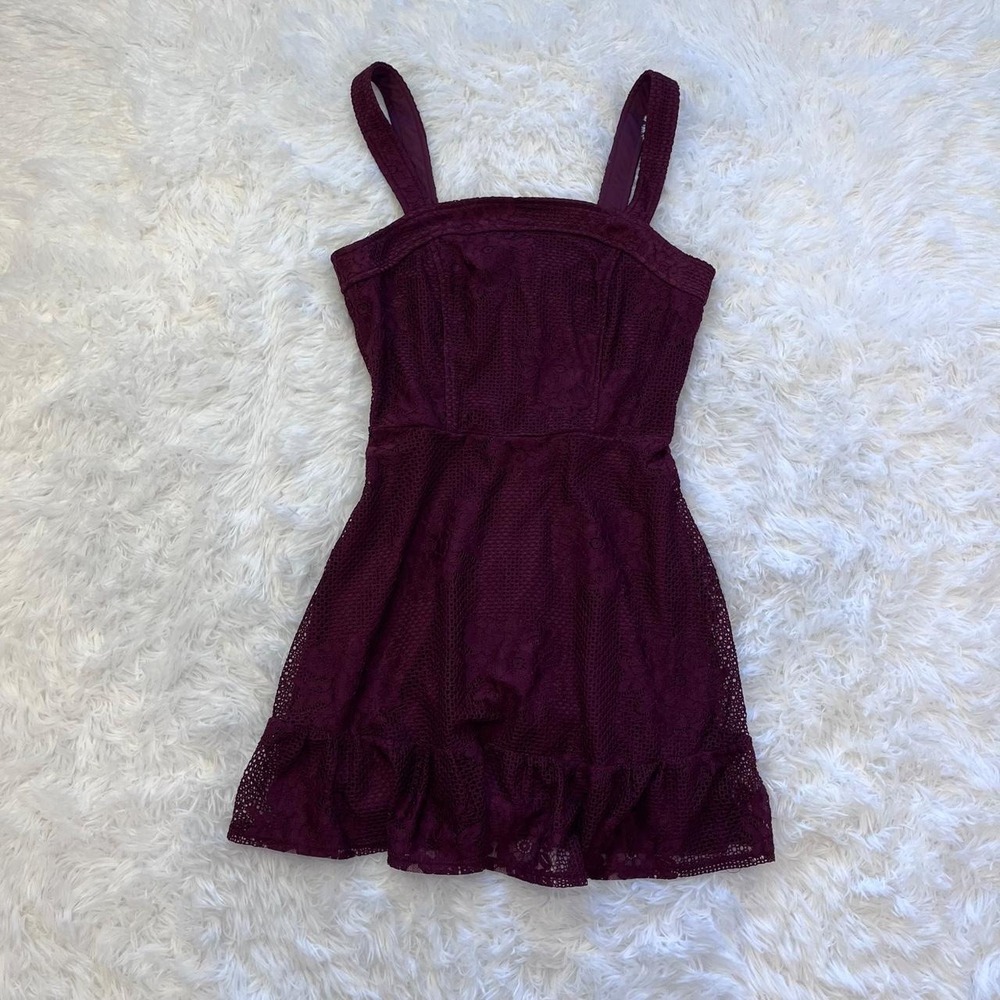 Y2K Deadstock Burgundy Plum Floral Lace Baby Doll Dress Medium